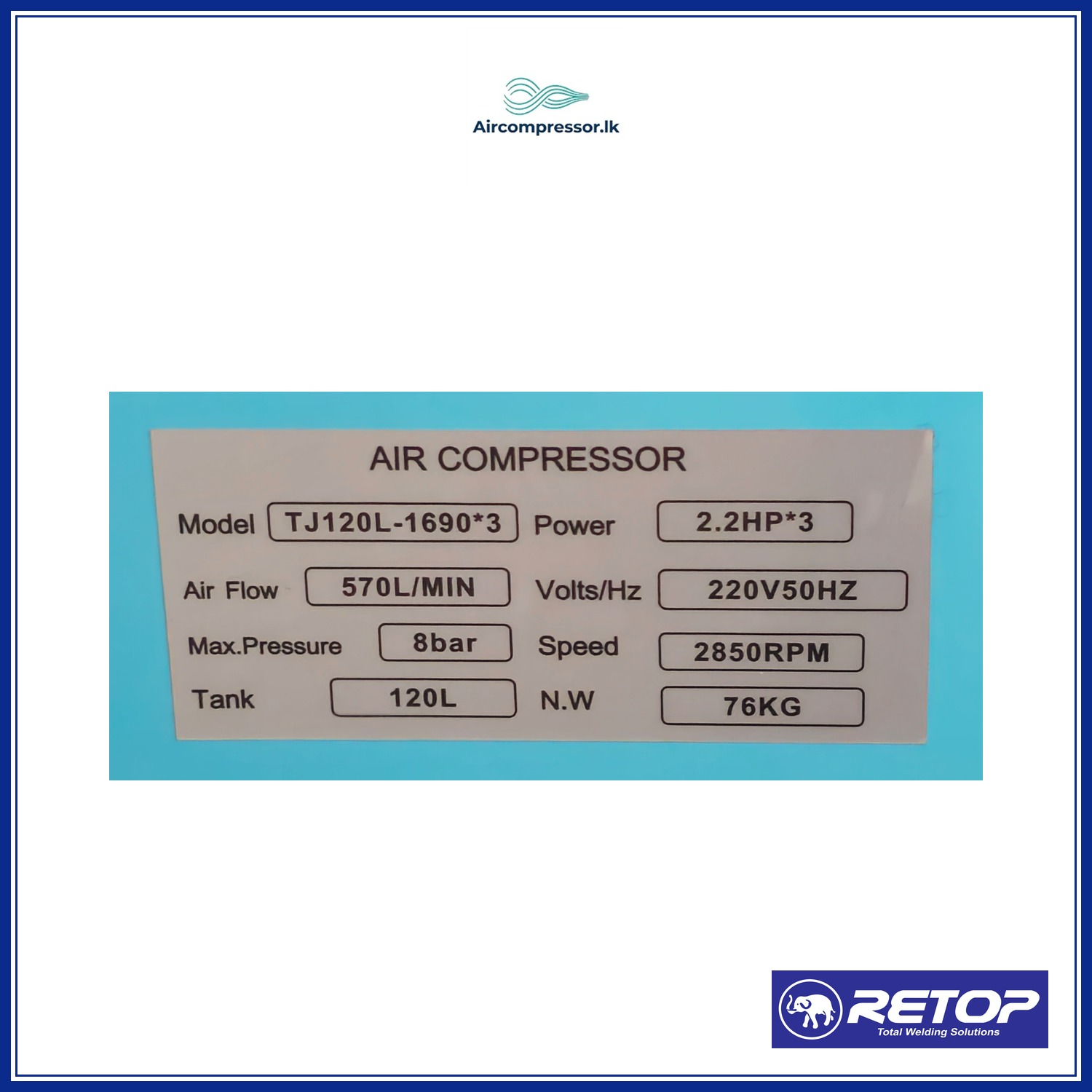RETOP AIR COMPRESSOR 120L OIL-FREE 6.6 HP image 2